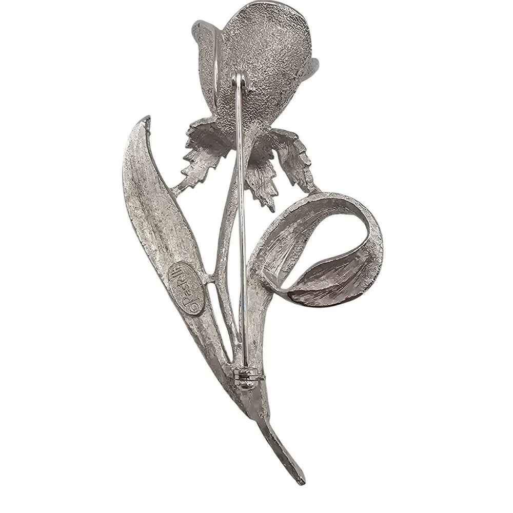 2PC Brooch SilverTone Spring Tulip Lily Floral Lapel Pin Brooch Lot Stmt Elegant